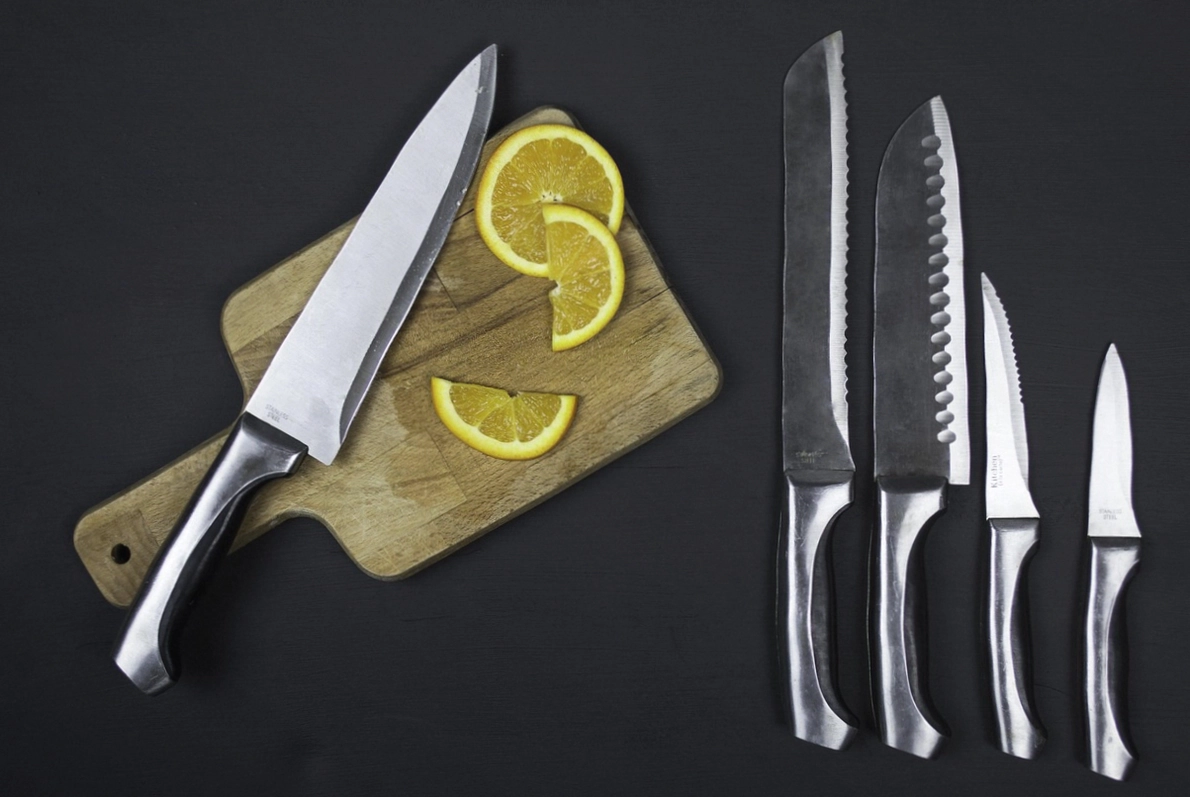 Powder steel chef knife and a Damascus chef knife side by side